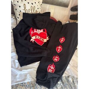 xXL/2xL VS pINK bling campus Hooded Zip Up  sweatshirt & pants sweatsuit -NWT